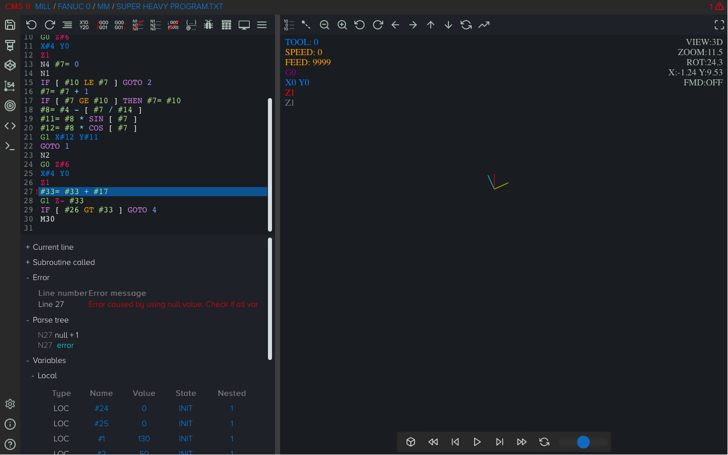 debugging macro program using built-in debugger