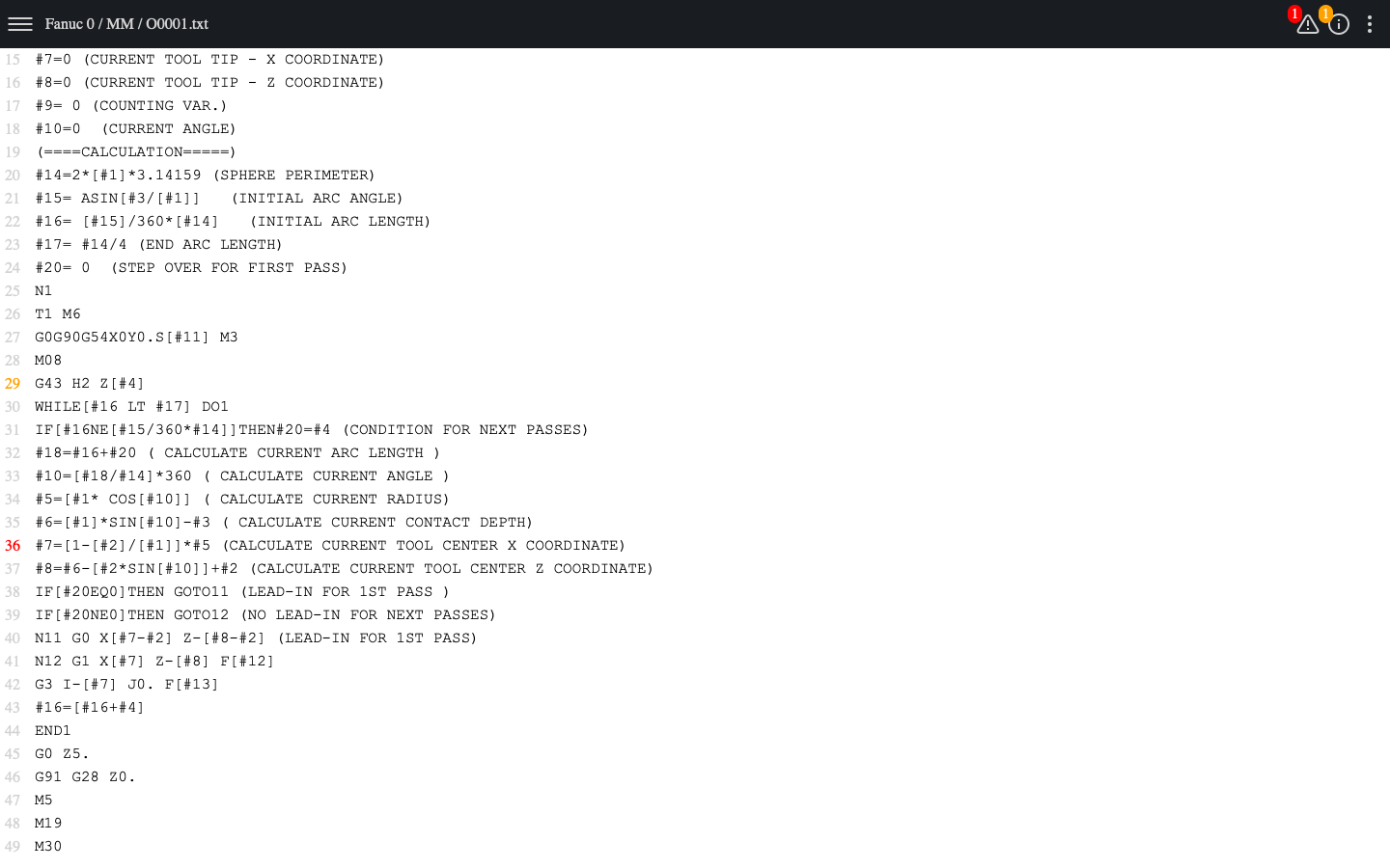 CNC warnings and alerts